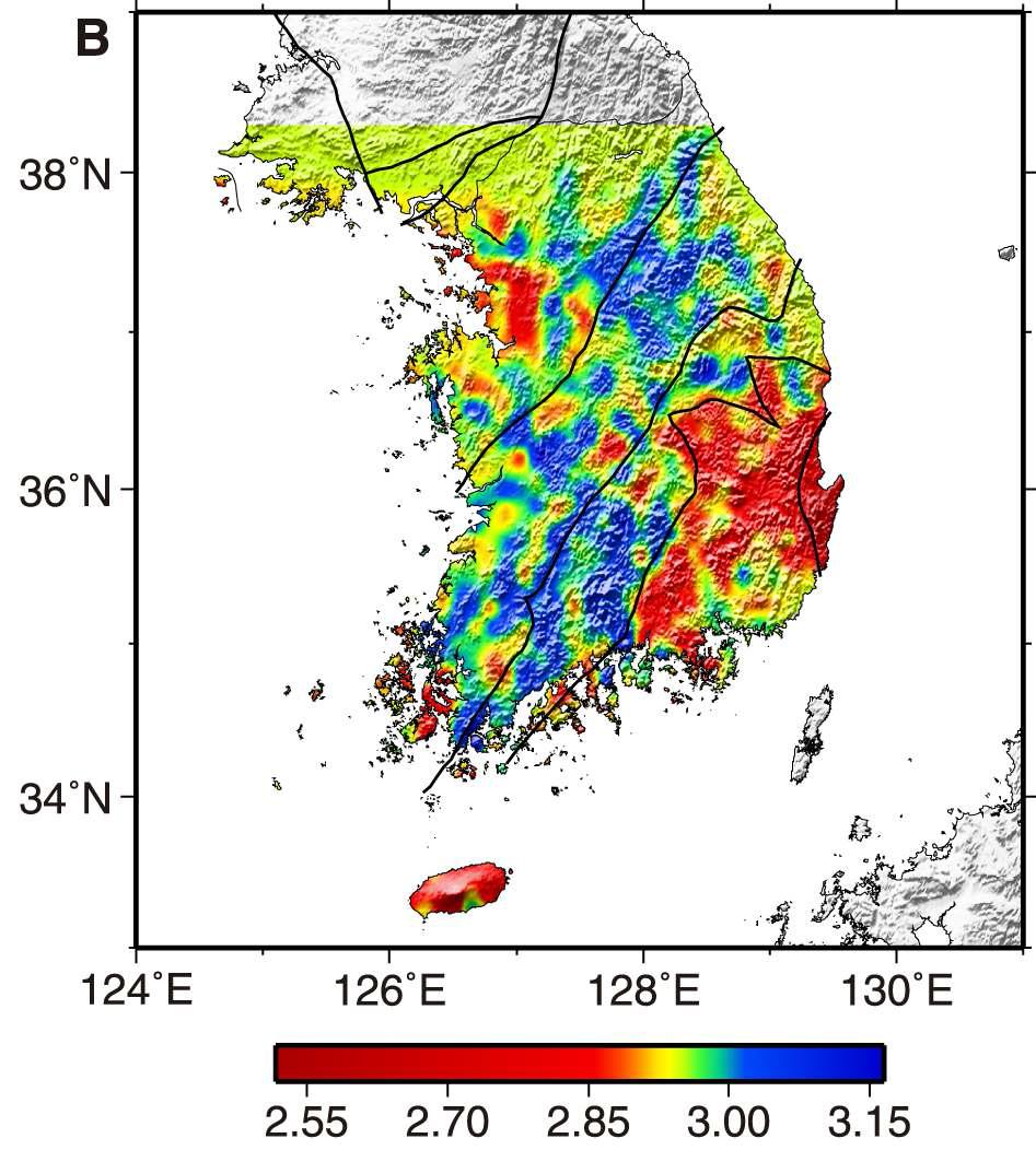 Rayleigh wave group velocity map in period band of 2 - 4 seconds