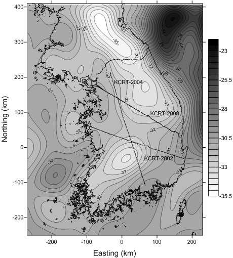 Deformation of Moho with respect to isostasy