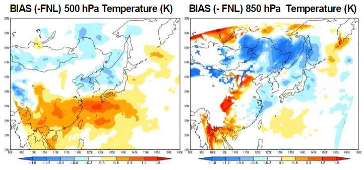 Horizontal distribution of difference between 48-h forecast and FNLdata during summer season in DM1.