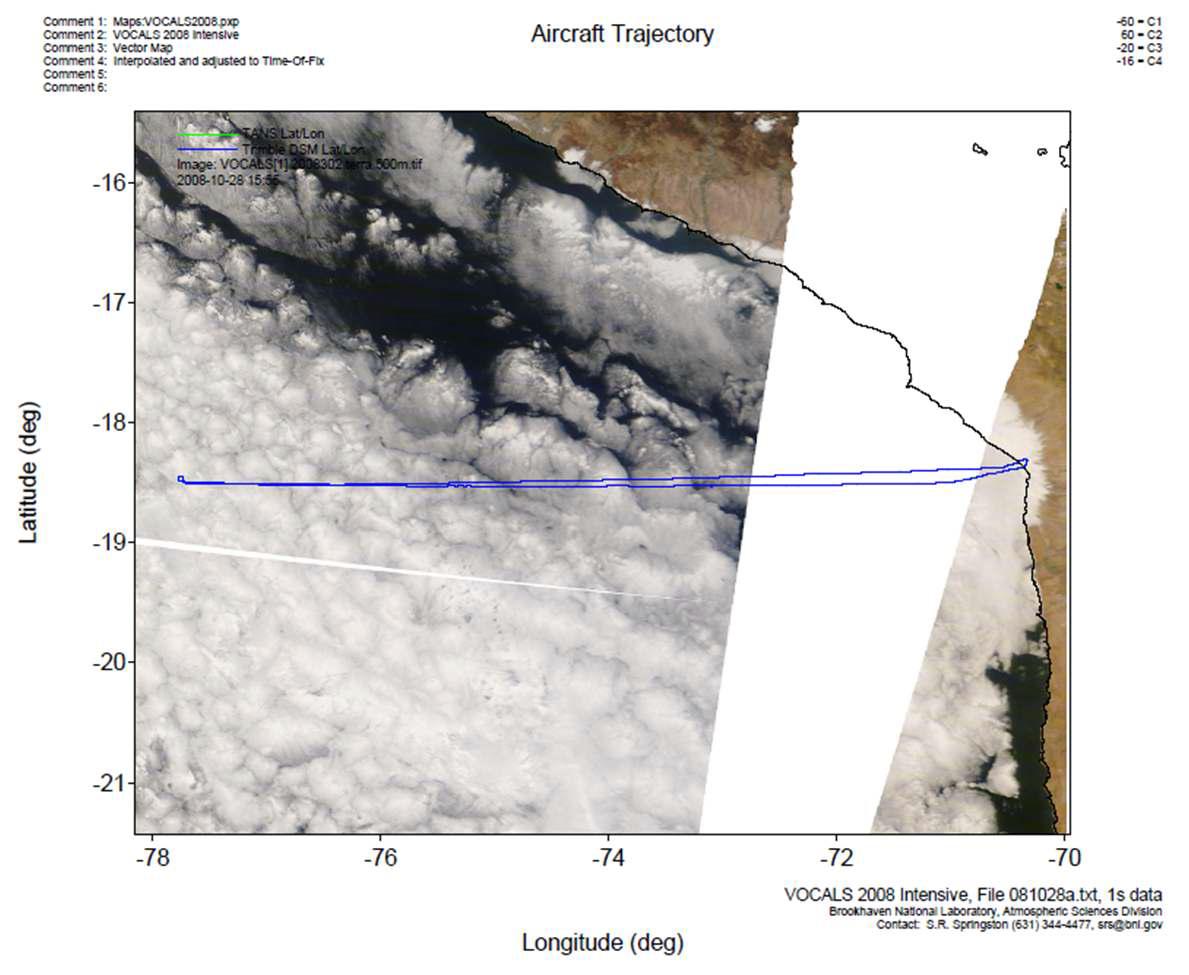 Satellite picture of the cloud and the track of Oct. 28 flight.