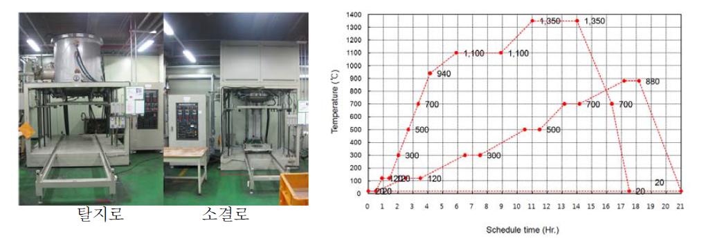 분말사출성형체의 탈지/소결공정의 소결로 및 소결 조건(H2 분위기)