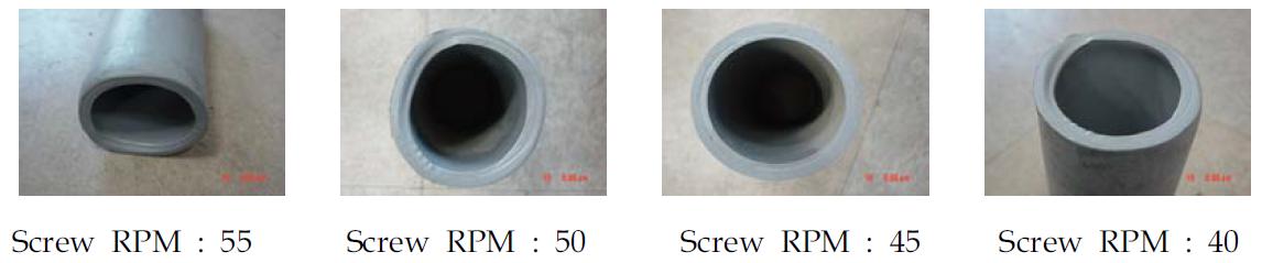 50 mmϕ PB관 생산시 Screw RPM에 따른 PB관 사진