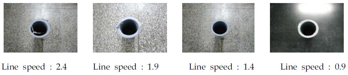 63 mmϕ PB관 생산시 Line speed에 따른 PB관 사진