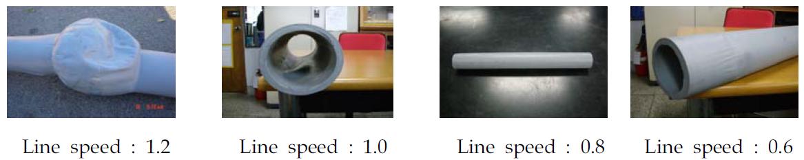 110 mmϕ PB관 생산시 Line speed에 따른 PB관 사진