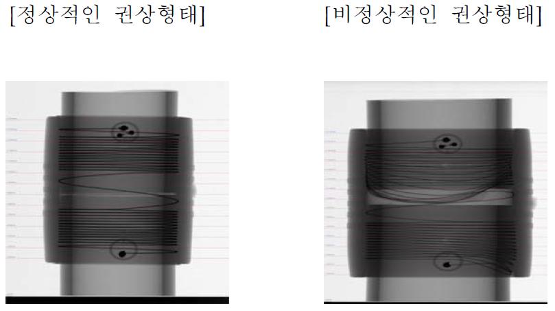 융착제품의 3차원 X선 촬영 사진을 통한 권상형태 비교