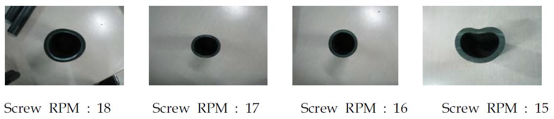 110 mmϕ PB관 생산시 Screw RPM에 따른 PB관 사진