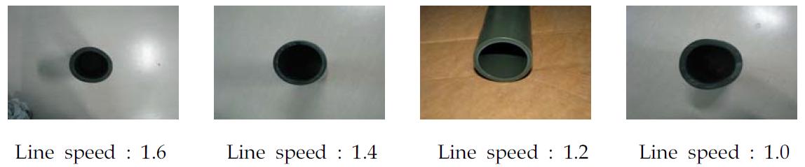 63 mmϕ PB관 생산시 Line speed에 따른 PB관 사진