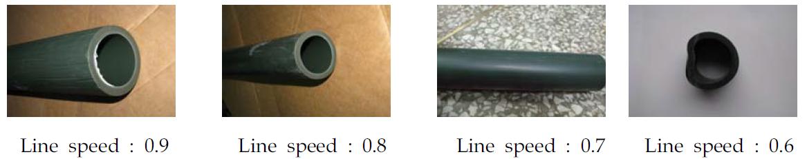 110 mmϕ PB관 생산시 Line speed에 따른 PB관 사진