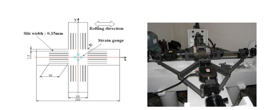 2축 인장실험 시편 및 인장실험기