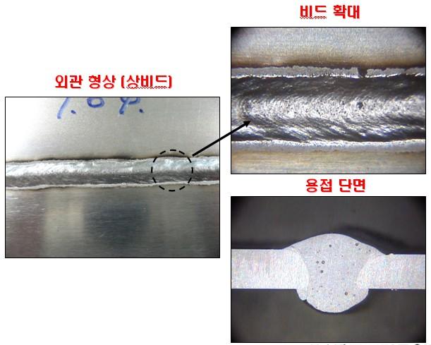 A4047 용접와이어를 이용한 용접결과