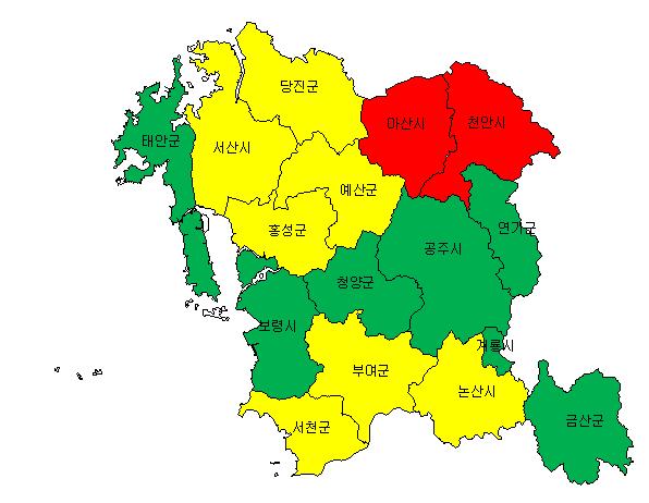 충청남도 시군별 하천의 분석결과에 따른 등급