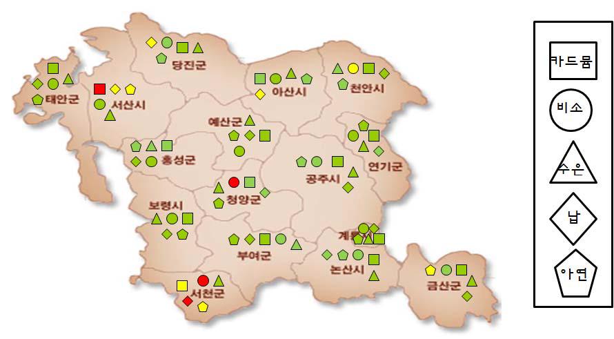 충남도 16개 지역별 토양실태 결과 종합