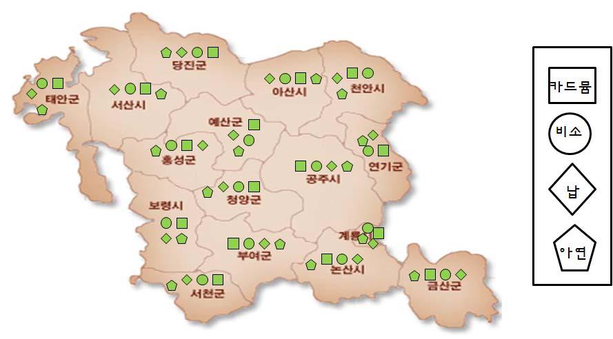 충남도 16개 지역별 토양측정망 결과 종합