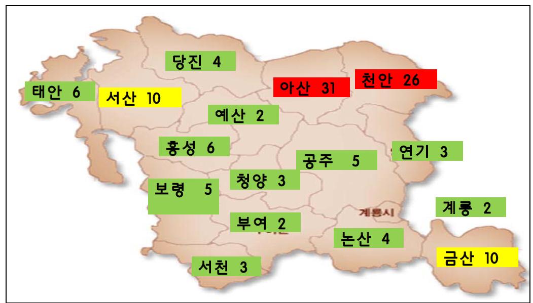 충청남도 지역별 폐기물 시설 현황