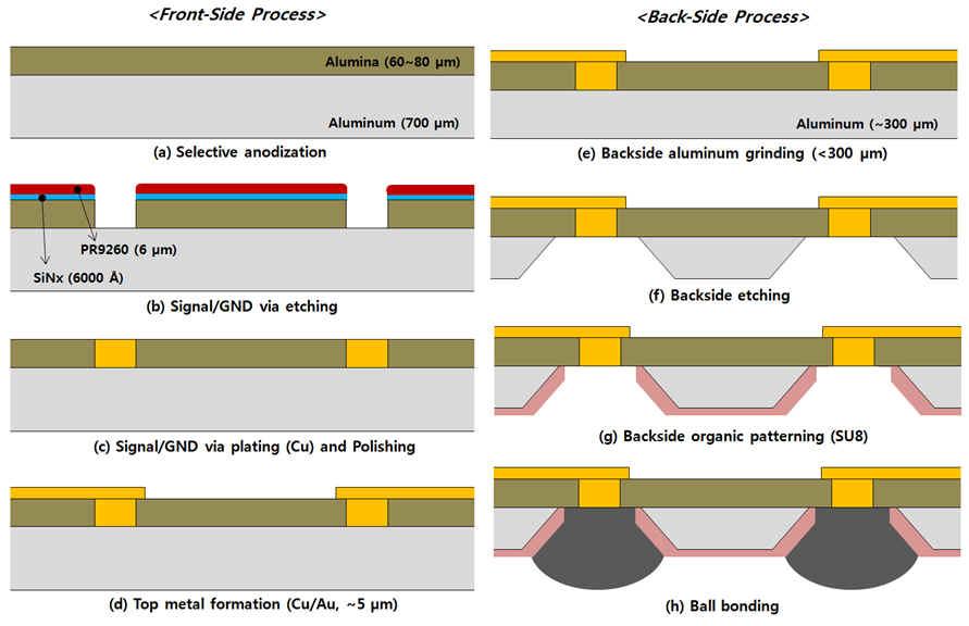 Aluminum Interposer를 이용한 BGA (Ball Grid Array) 구조 및 공정도