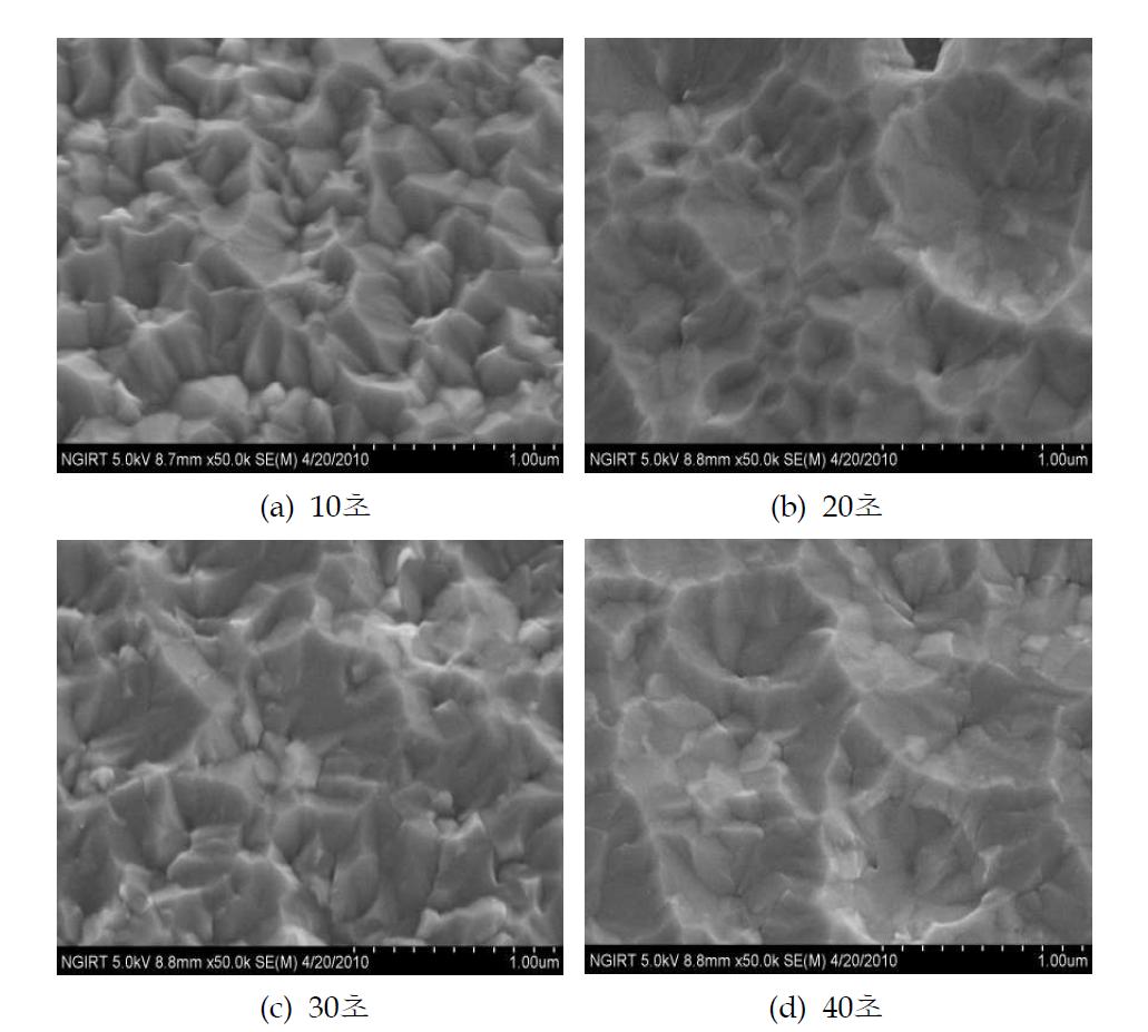 10~40초 동안 에칭한 SEM 사진