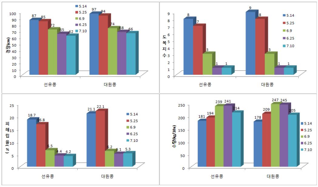 지상부생육량, 종실품위 및 수량성