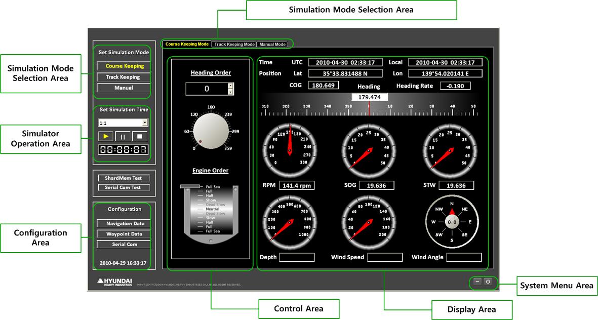 자동조타 항해 시뮬레이터의 기본 화면 구조
