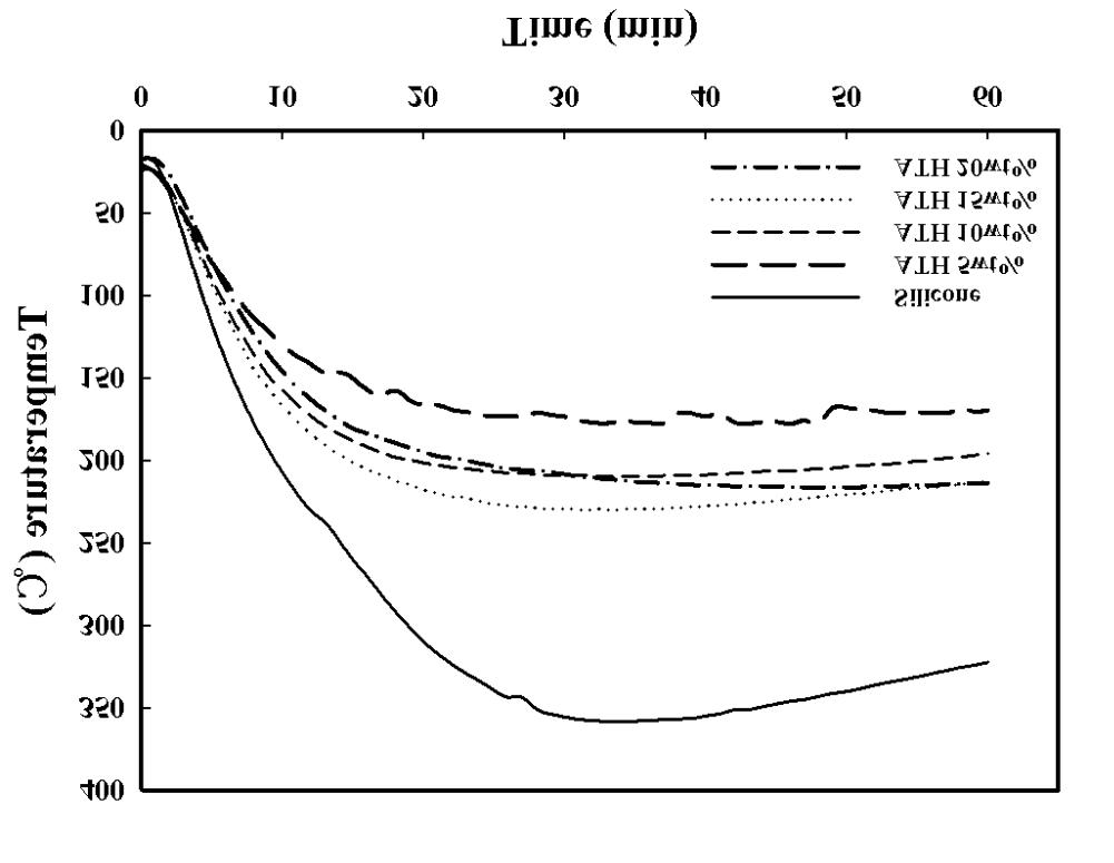 Flame test of the silicone rubber and the silicone rubber/aluminium trihydroxides composites.