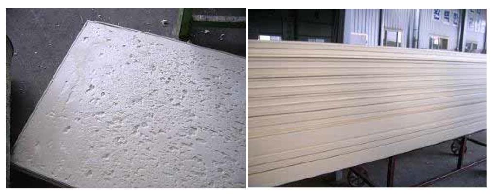 Pictures of long insulation pannel prepared from GF-polyol system.