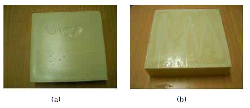 Molded foam of virgin PUR system (a) and PUR system containing GF-polyol.