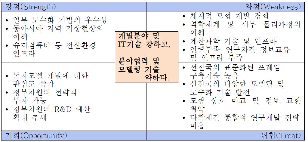 독자수치예보모델링 분야 SWOT 분석