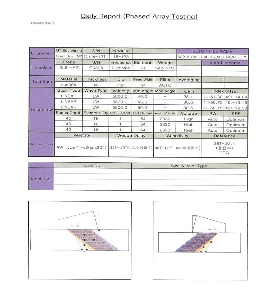 STS재질 시험편의 Focal Law Angle