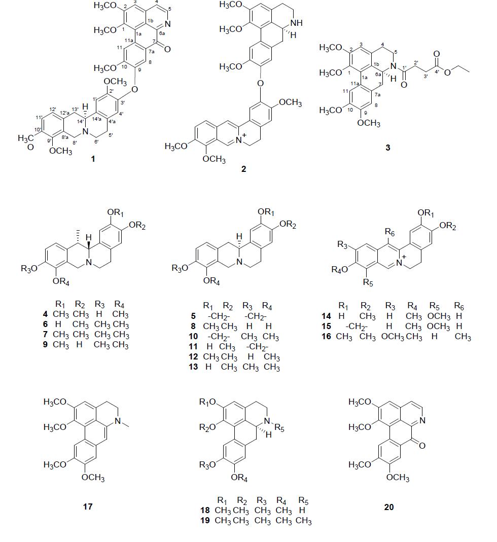Structures of Compounds H1 ~ H20 from CHCl3 fr. of Corydalis turtschaninovii