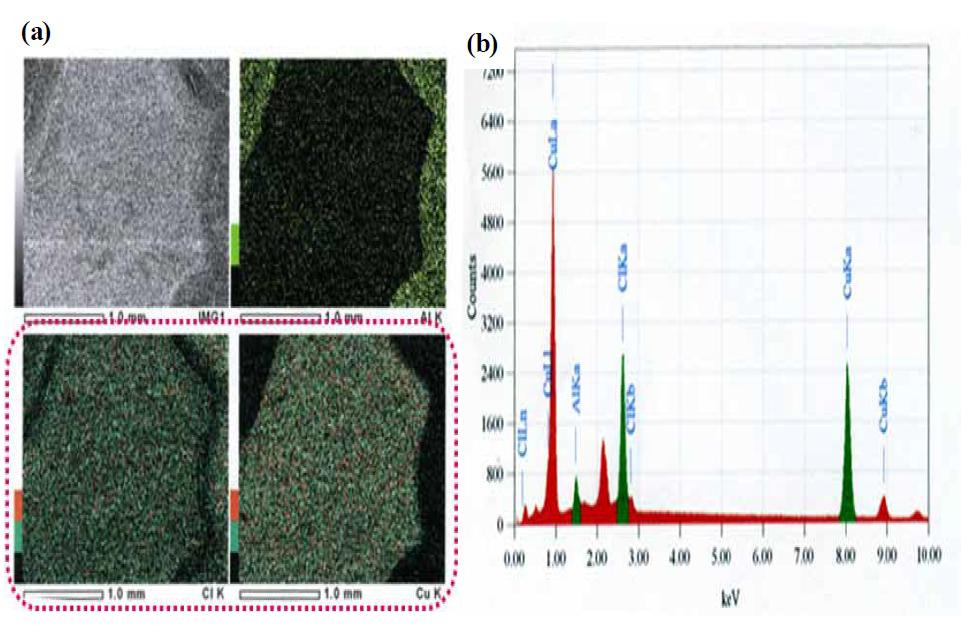 Analysis of residue after leaching by (a) SEM (b) EDS.