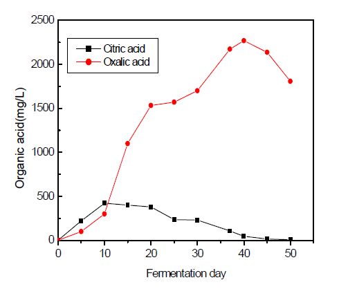 Production of organic acids at 1.0% molasses