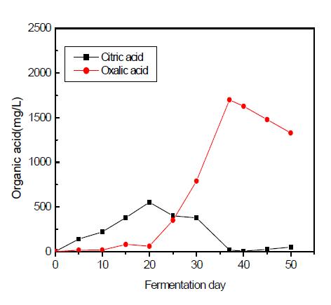 Production of organic acids at 2.0% molasses