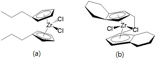 메탈로센 촉매: (a) (n-BuCp)2ZrCl2, (b) EBIZrCl2.