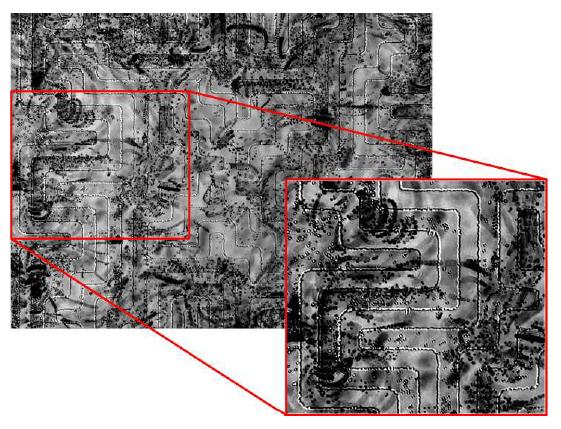 The experimental visualization for the ac-electroosmotic flow over the ITO electrode pattern.