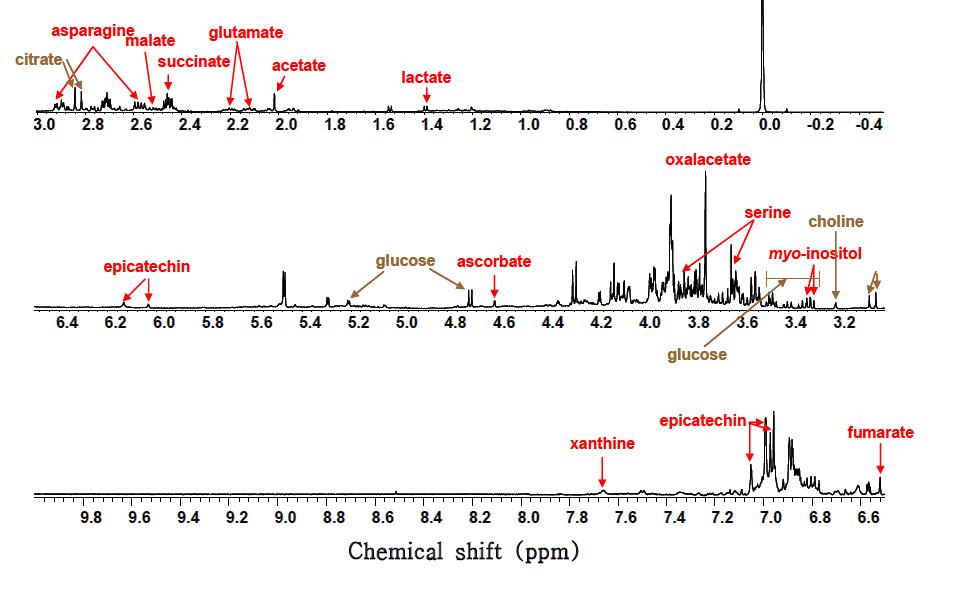 구아바 잎 (aqueous fraction)의 600MHz 1H-NMR spectrum assignment