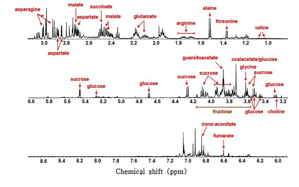 구아바 줄기 (aqueous fraction)의 600MHz 1H-NMR spectrum assignment