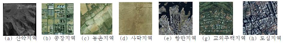 각 지역의 위성영상 예