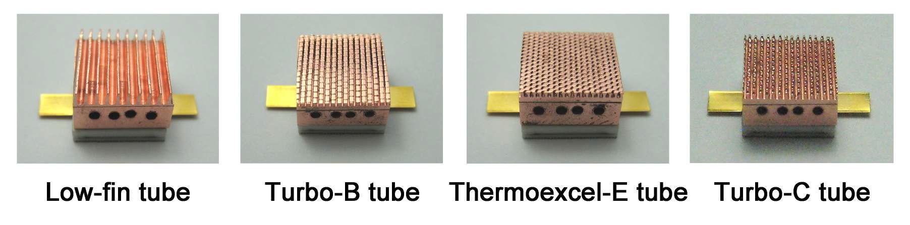 Photograph of attachment heating chip and four enhanced surfaces