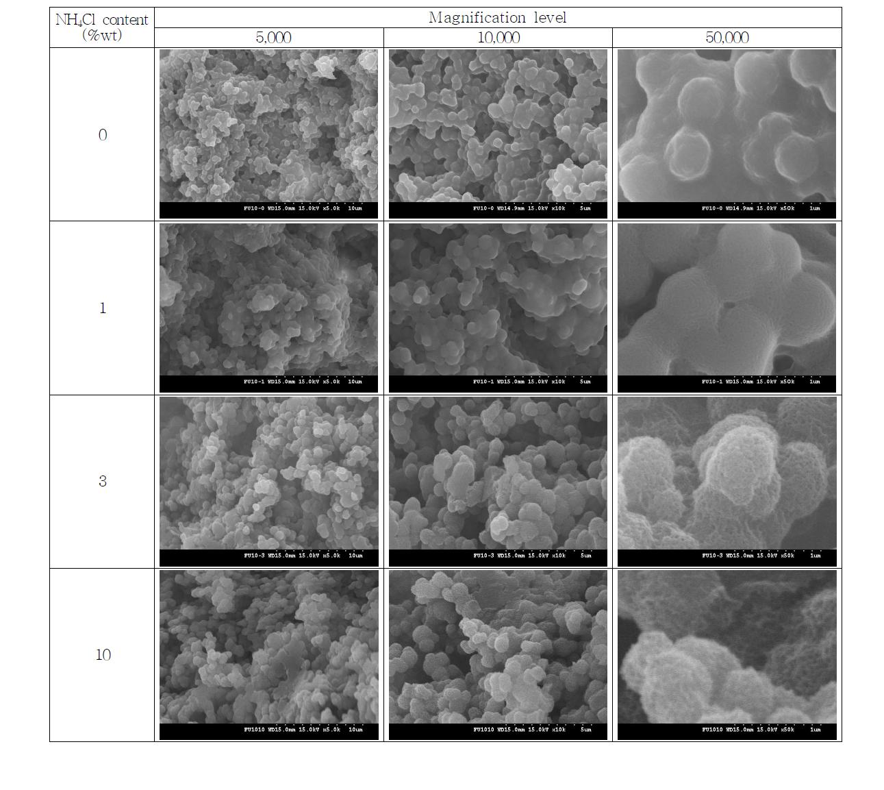 Microstructure of cured UF resin adhesives with a F/U mole ratio of 1.0 at different NH4Cl addition levels