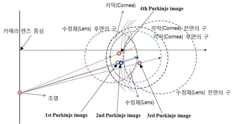 4개의 Purkinje image의 생성 개념도