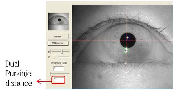 동공, 1st, 4th Purkinje Images, DPI 사이의 거리를 자동으로 추출하기 위해 개발한 S/W