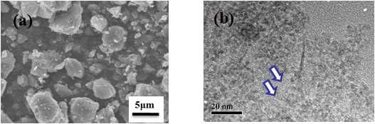 SEM and TEM images of the nano-porous Si/C composite anode after treatment at 600oC.
