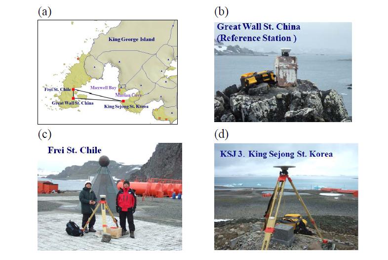 (a)Network A for GPS surveying, (b)Great Wall St, China (c)Frei St, Chile, and (d)KSJ3 King Sejong St, Korea,