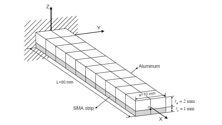 FEM model of the beam structure with SMA structure