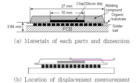 Schematic diagram of a sectioned WB-PBGA package assembly