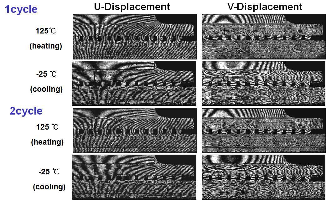 Representative fringe patterns of the FC-PBGA packages assembly due to temperature change