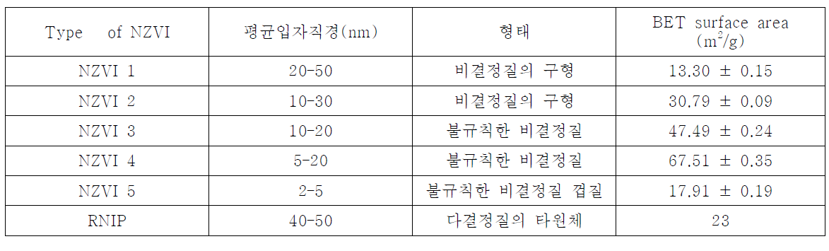 나노영가철과 RNIP의 특성