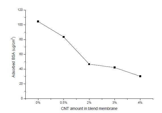 CNT 복합 유기멤브레인의 BSA 흡착도