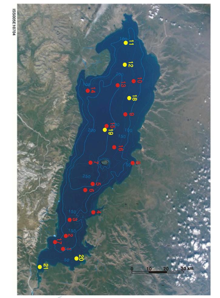 Coring sites of Lake Hovsgol