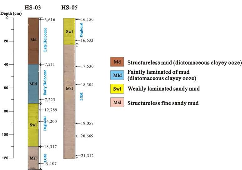 Facies classification of HS3, 5 cores sediment in Lake Hovsgol.