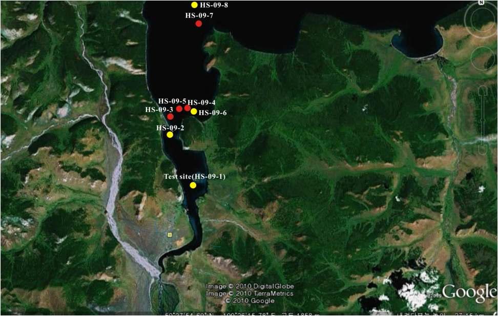 Box-coring sites of Lake Hovsgol.